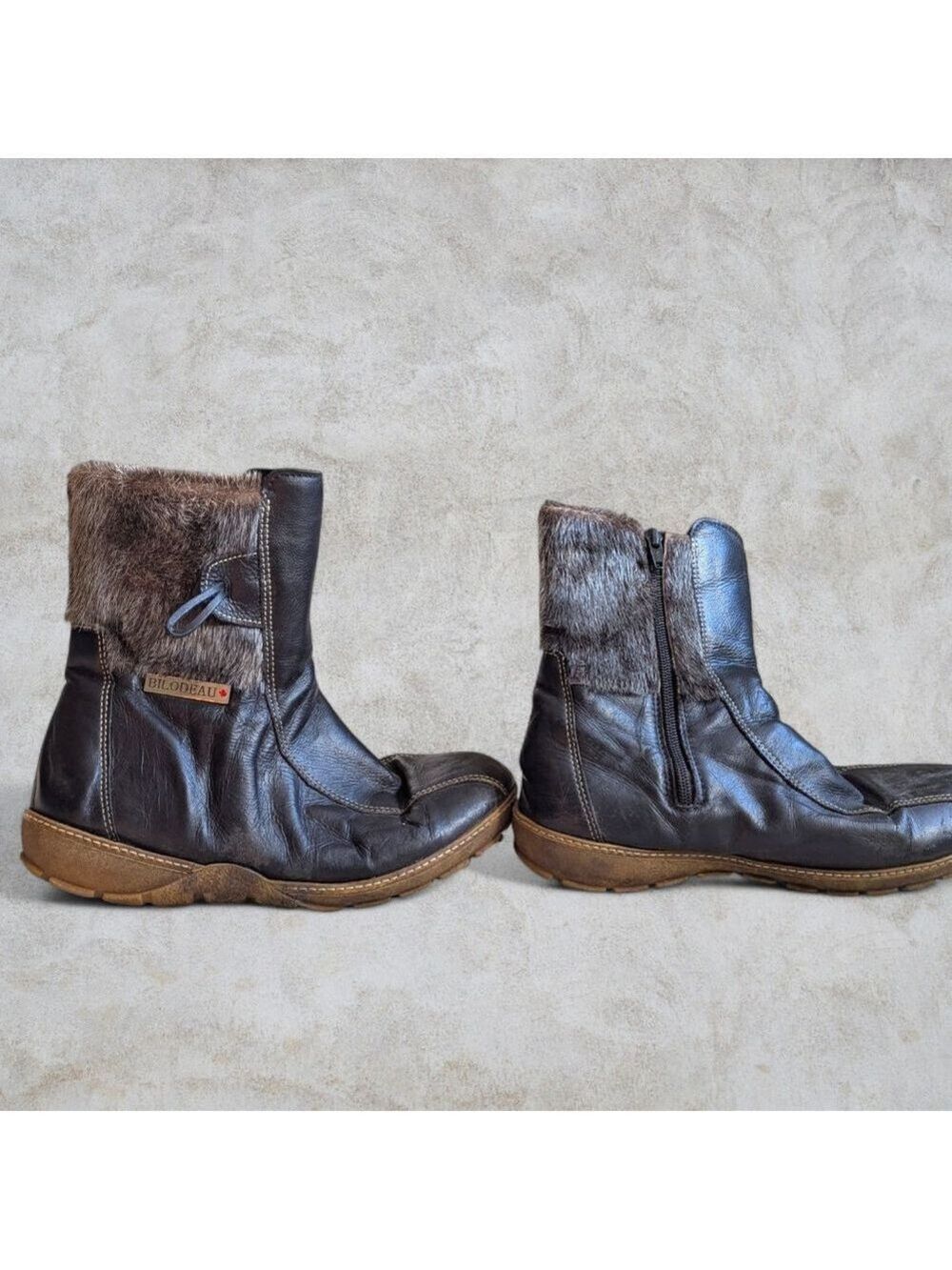 BILODEAU | Leather Winter Ankle Boots With Seal Fur Trim Size 9.5 - Picture 4 of 13